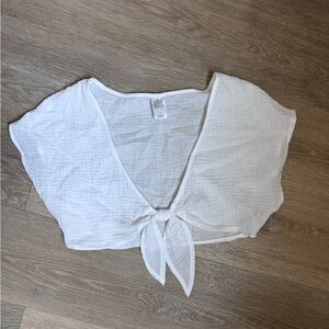 Women's Tie-Front Cover Up Short Sleeve Crop Top - Wild Fable White Size Small